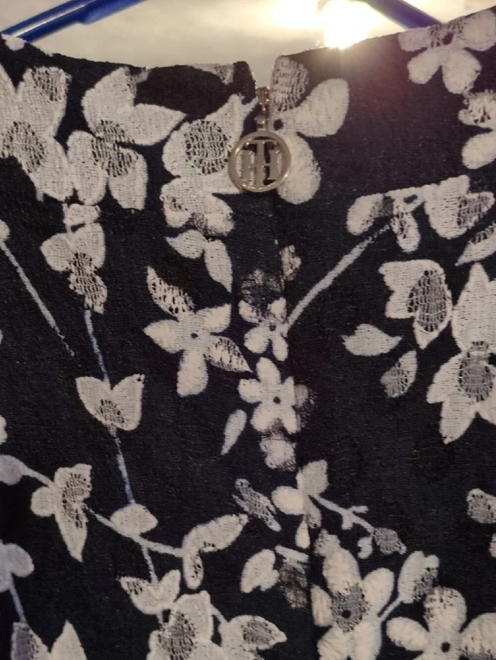 Tommy Hilfiger Black Midi Dress with White Floral Pattern